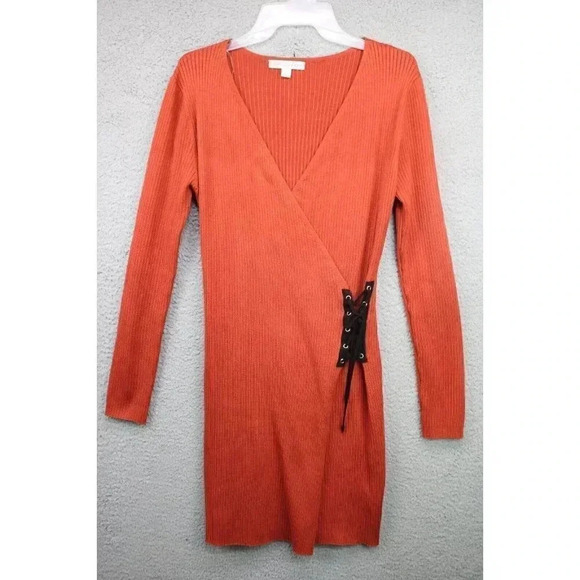 Emma & Posh Women's Ribbed Faux Wrap Dress-Size Large-Lace-Up - Picture 2 of 6